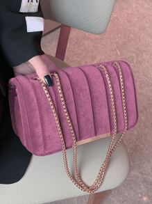 Quilted Snap Button Square Bag - Mauve Purple - View 3