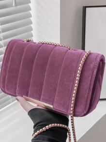Quilted Snap Button Square Bag - Mauve Purple - View 4