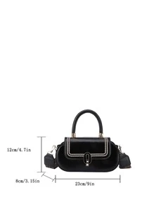 刺繡細節翻蓋手提包 - 黑色 - 查看 3