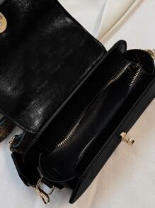 刺繡細節翻蓋手提包 - 黑色 - 查看 4