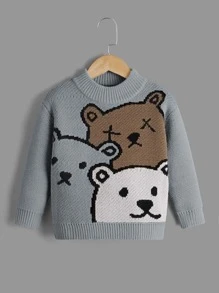 Toddler Boys Bear Pattern Jumper - Grey - View 1