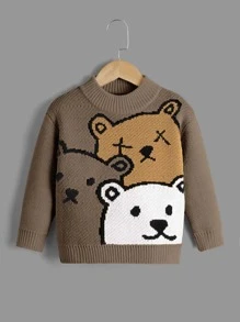Toddler Boys Bear Pattern Jumper - Brown - View 1