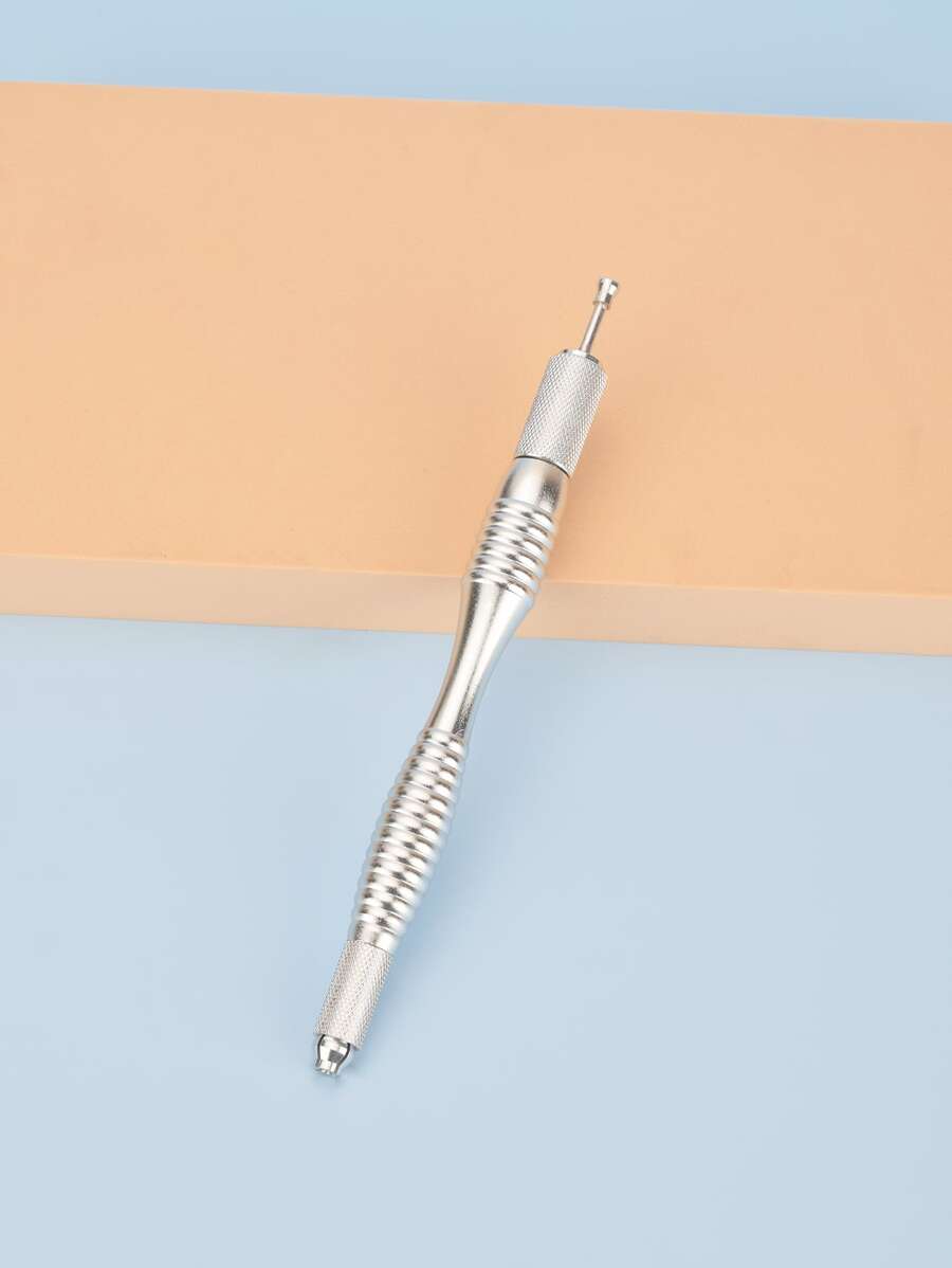 双头微针纹绣笔，扁平针和圆针刀片，眉毛绣花手工工具，化妆用品，1支装 - 銀色 - 查看 1