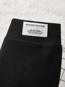 SHEIN Essnce Chi tiết Patched thư Thắt lưng băng rộng Quần - màu đen - Xem 3