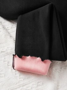 SHEIN Essnce Chi tiết Patched thư Thắt lưng băng rộng Quần - màu đen - Xem 4