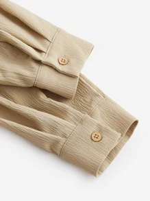 BizChic Lapel Neck Fold Pleated Shirt Dress