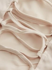 BizChic Lace Up Back Asymmetrical Tube Top & Seam Front Trousers Set - Beige - View 7