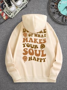 Áo hoodie giữ nhiệt có dây rút in hình hoạt hình và khẩu hiệu dành cho nam - Màu be - Xem 1