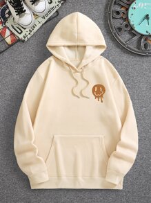 Áo hoodie giữ nhiệt có dây rút in hình hoạt hình và khẩu hiệu dành cho nam - Màu be - Xem 2