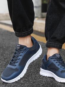 Men Letter Graphic Lace-up Front Running Shoes - Blue - View 4