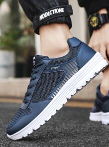 Men Letter Graphic Lace-up Front Running Shoes - Blue - View 5