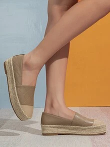 Geometric Embossed Espadrille Flats - Khaki - View 2