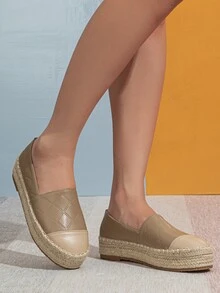 Geometric Embossed Espadrille Flats - Khaki - View 5