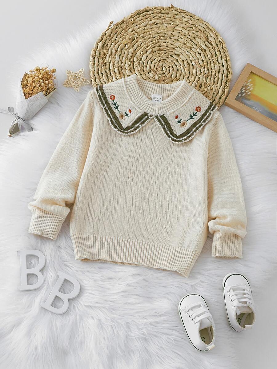 Niñitas Jersey con bordado floral ribete con fruncido - Beis - Ver 1