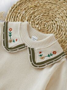 Niñitas Jersey con bordado floral ribete con fruncido - Beis - Ver 7