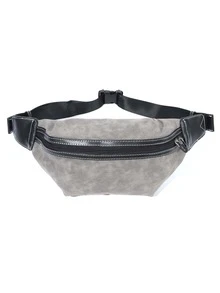 Men Zip Front Waist Bag - Grey - View 1