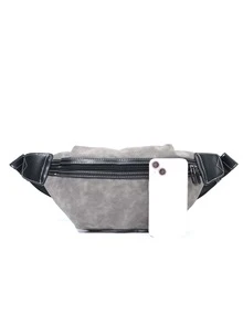 Men Zip Front Waist Bag - Grey - View 4