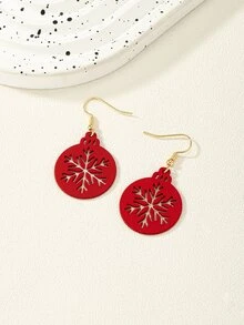 Hollow Snowflake Round Drop Earrings - Red - View 2
