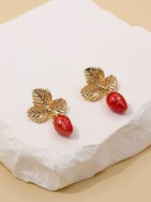 樹葉和草莓裝飾耳墜 - 彩色 - 查看 3