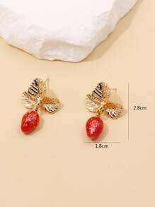 樹葉和草莓裝飾耳墜 - 彩色 - 查看 4
