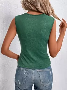 SHEIN Clasi Áo hai dây Tương phản ren xoắn lại màu trơn Giải trí - màu xanh lá - Xem 2