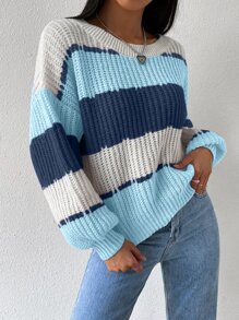 Chiquease Colourblock Rib-knit Drop Shoulder Jumper - Blue and White - View 7