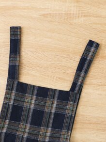 Chicas Camiseta de cuello alto & Vestido overol con estampado de cuadros ribete con fruncido - Multicolor - Ver 8