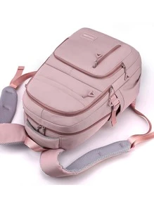 Ba lô nữ nylon nhẹ thời trang mới có nhiều túi & sức chứa lớn cho cặp học sinh và máy tính Túi đeo vai đôi có mặt dây chuyền 1 chiếc Ba lô chống thấm nước sức chứa lớn cho nam, Túi đựng máy tính xách tay nylon thời trang thông thường màu trơn, có dây đeo có thể điều chỉnh, Ba lô đi học, Sức chứa lớn, Di động, Máy tính xách tay Khoang, Dành cho các cô gái tuổi teen Nữ sinh viên đại học, Nam và nam, Đại học, Trường tiểu học, Trung học cơ sở, Trung học phổ thông, Công việc, Kinh doanh, Đi làm, Ngoài trời, Du lịch, Đi chơi - Hồng - Xem 5