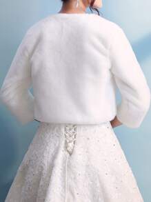 1 件女士百搭蓬松新娘外套披肩，时尚新款新娘婚纱披肩，厚实保暖防风外套，长袖背心斗篷，冬季保暖毛绒披肩