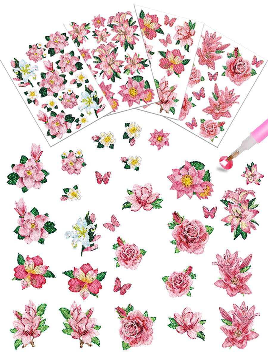 Floral Print DIY Diamond Painting Without Frame - Multicolor - View 1