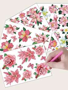 Floral Print DIY Diamond Painting Without Frame - Multicolor - View 2