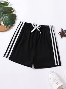 Toddler Boys Side Striped Track Shorts - Black - View 1