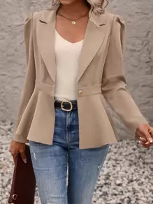 Chiquease 泡泡袖單釦西裝外套 - 杏色 - 查看 1