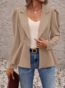 Chiquease 泡泡袖單釦西裝外套 - 杏色 - 查看 3