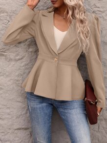 Chiquease 泡泡袖單釦西裝外套 - 杏色 - 查看 4