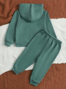 SHEIN Đứa bé trai Chất rắn Áo Hoodie & Quần thể thao - Màu xanh Bạc hà - Xem 2