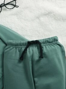 SHEIN Đứa bé trai Chất rắn Áo Hoodie & Quần thể thao - Màu xanh Bạc hà - Xem 4