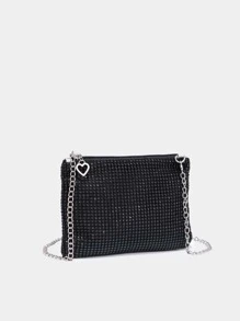 Rhinestone Decor Chain Square Bag - Black - View 1