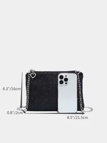 Rhinestone Decor Chain Square Bag - Black - View 5