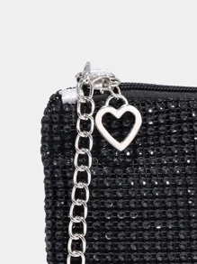 Rhinestone Decor Chain Square Bag - Black - View 6