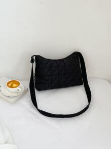 Quilted Detail Hobo Bag - Black - View 5