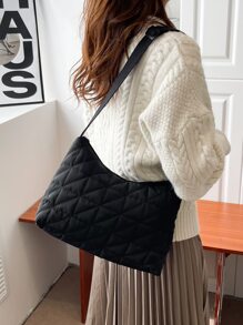 Quilted Detail Hobo Bag - Black - View 6