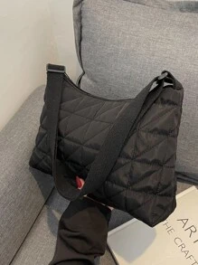 Quilted Detail Hobo Bag - Black - View 7