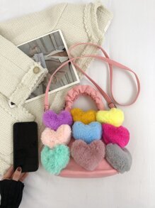 Mini Heart Decor Ruched Detail Square Bag
