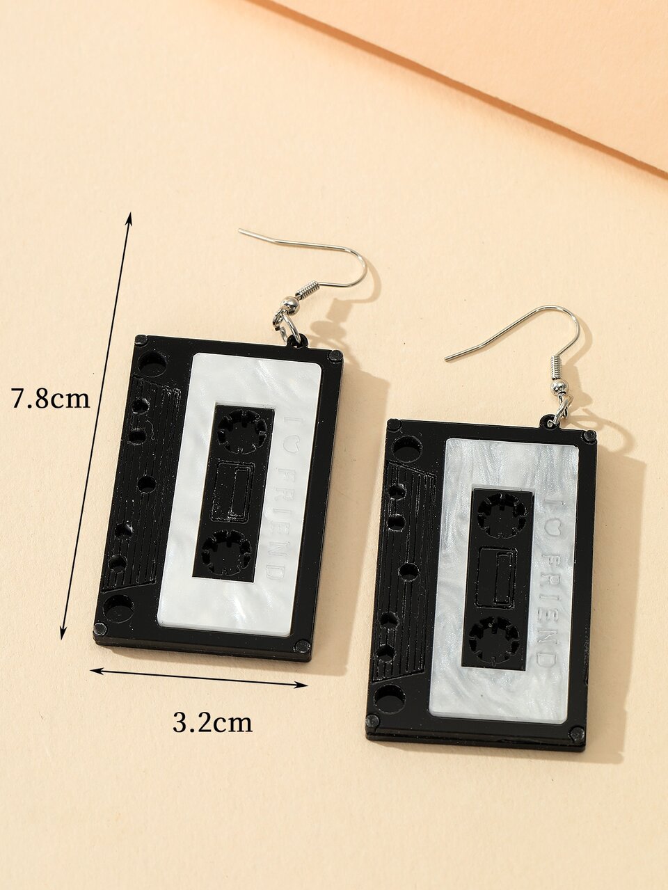Slogan Graphic Cassette Tape Drop Earrings