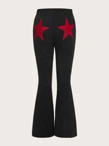 SHEIN ICON Plus Star Print Flare Leg Trousers - Black - View 1