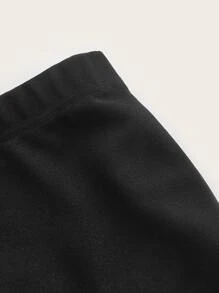 SHEIN ICON Plus Star Print Flare Leg Trousers - Black - View 3