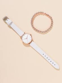 1 reloj de señora decorado con piedras brillantes y pulsera a juego - Blanco - Ver 2