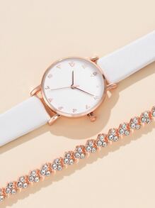 1 reloj de señora decorado con piedras brillantes y pulsera a juego - Blanco - Ver 3