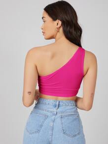 SHEIN BASICS One Shoulder Solid Crop Top - Hot Pink - View 2